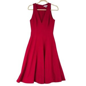 Dress the Population Red V Neck Sleeveless Fit Flare Midi Dress Size M